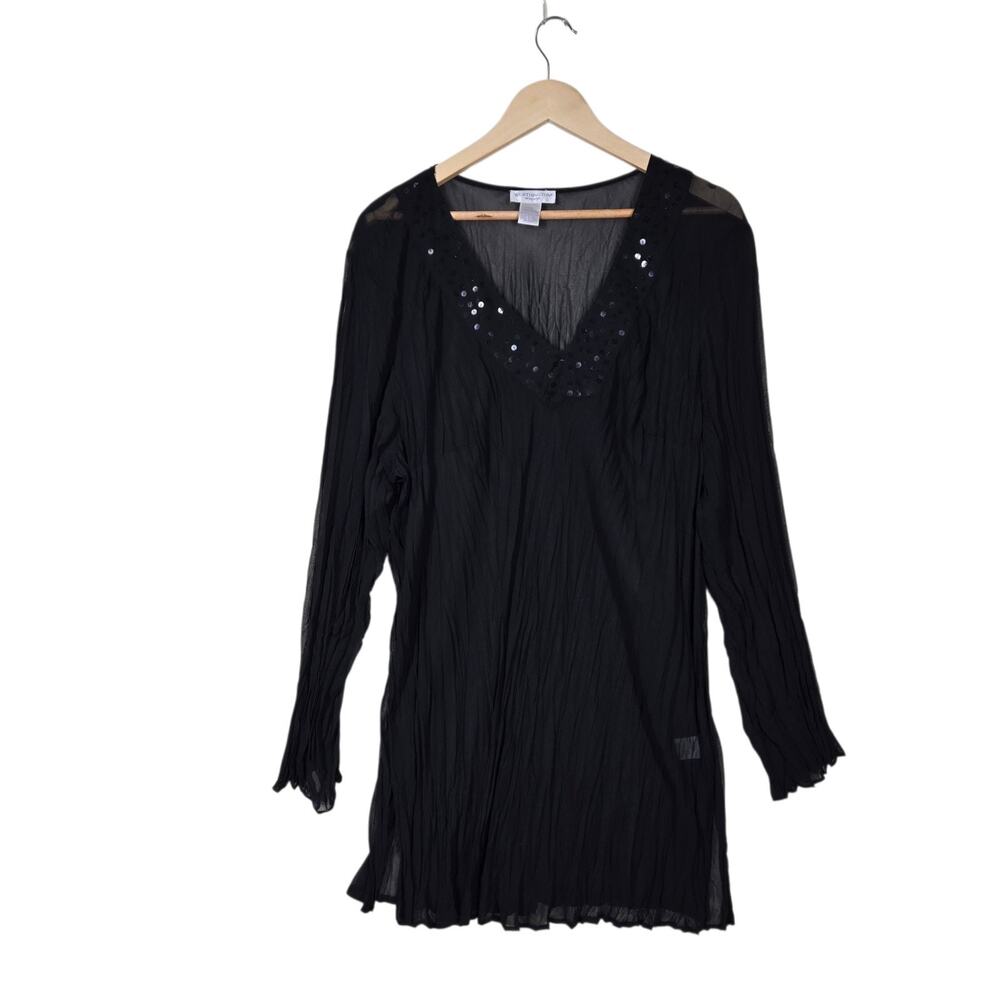 Worthington Sheer Crinkle Tunic Top sz 3X* Black Sequins Whimsigoth Witchy